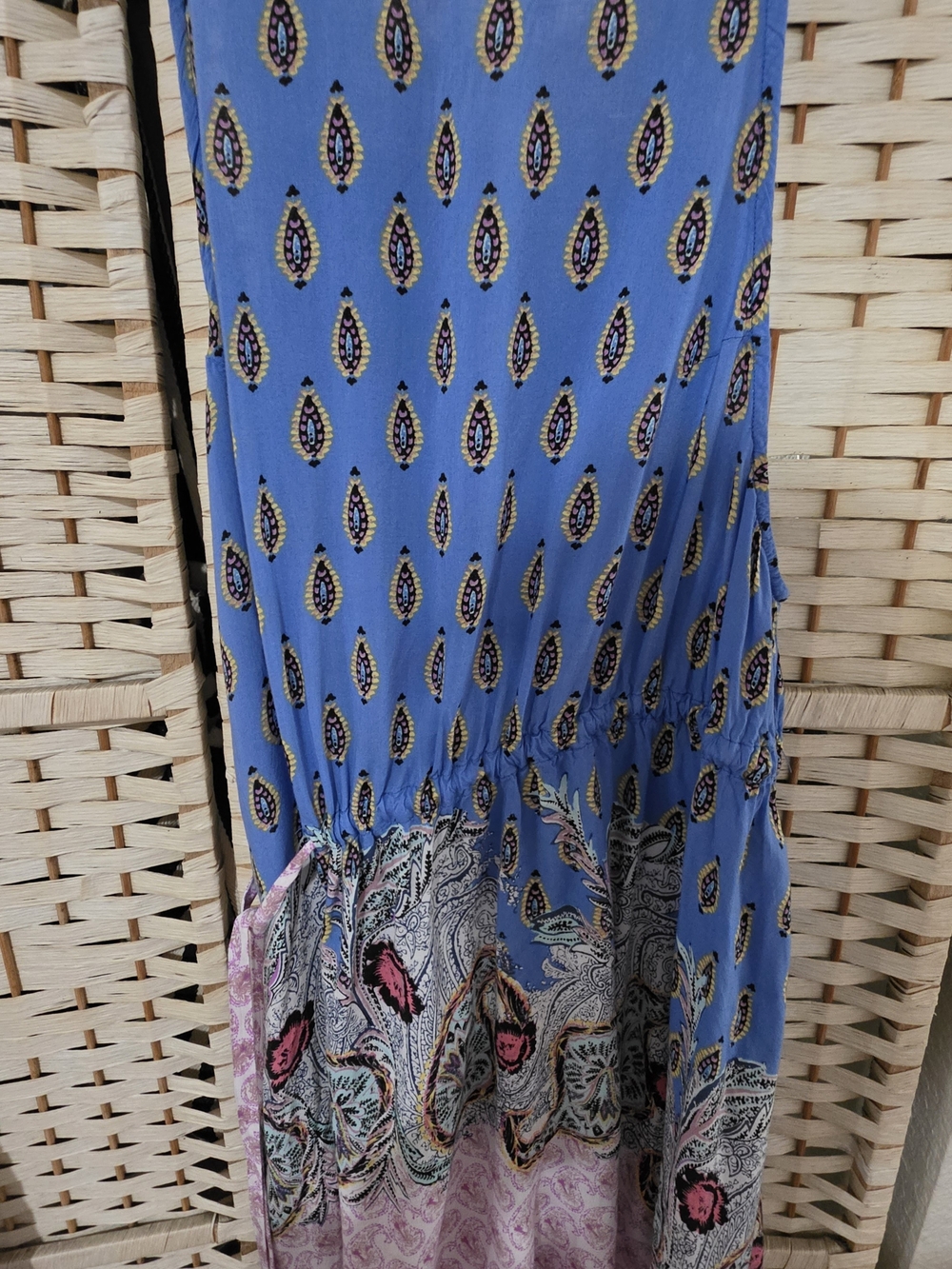 Blue & Pink Paisley V-Neck Sleeveless Dress - Picture 9 of 9